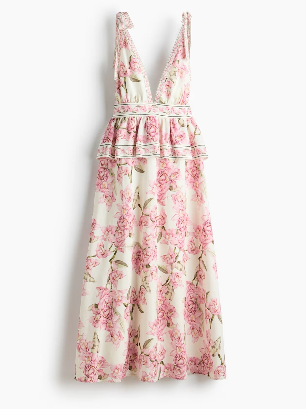 H&M Cream Maxi Dress with Pink Floral Peplum - Picture 3 of 6